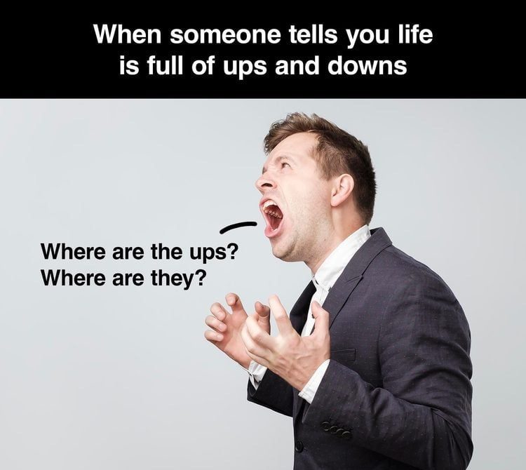 Man shouting in frustration about life's missing ups