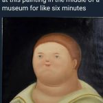 Child laughing at funny painting in museum for six minutes.