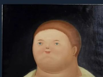 Child laughing at funny painting in museum for six minutes.