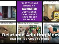 Collage of relatable adulting memes about aging, work, naps, and everyday life.