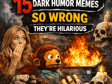 15 dark humor memes collage with grim reaper, clown, flames, and edgy joke text