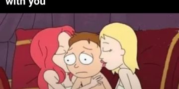 Cartoon guy looks awkward as wife's girlfriends are with him.