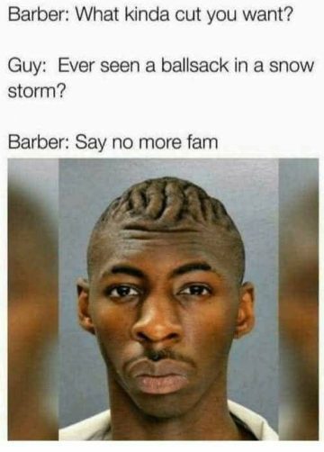 Guy with a funny, wrinkly haircut resembling a snowstorm request.