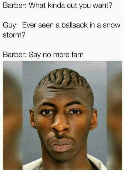 Guy with a funny, wrinkly haircut resembling a snowstorm request.