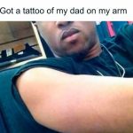 Man shows off his arm with an invisible tattoo of his dad