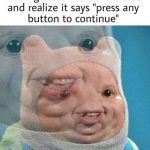 Funny meme of a character stuck on a loading screen for 15 minutes.