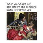 Classic painting with text questioning if flirting is a prank.