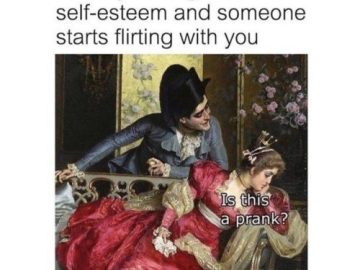 Classic painting with text questioning if flirting is a prank.