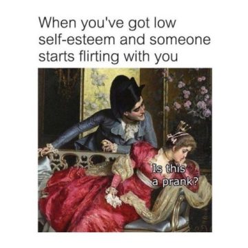 Classic painting with text questioning if flirting is a prank.