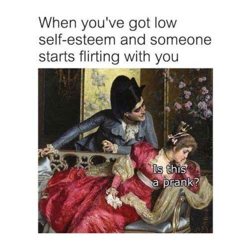 Classic painting with text questioning if flirting is a prank.