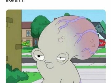 Cartoon character with oversized brain representing a headache.