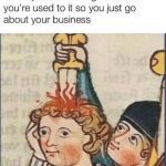 Medieval drawing of a person with a sword in their head, looking unfazed.