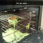 Hotdog in green goo baking fail in the oven