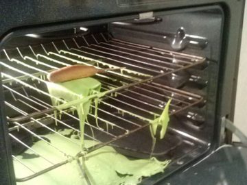 Hotdog in green goo baking fail in the oven