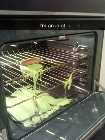 Hotdog in green goo baking fail in the oven