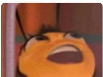 Cartoon bee with ecstatic expression remembering something forgotten.