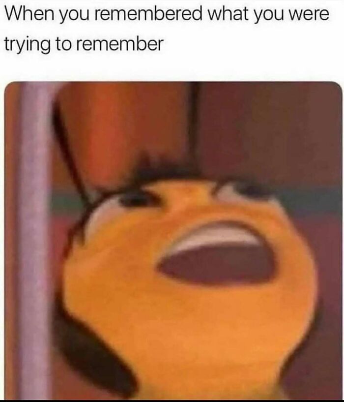 Cartoon bee with ecstatic expression remembering something forgotten.