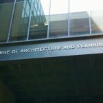 College of Architecture and Planning sign with a spacing error.
