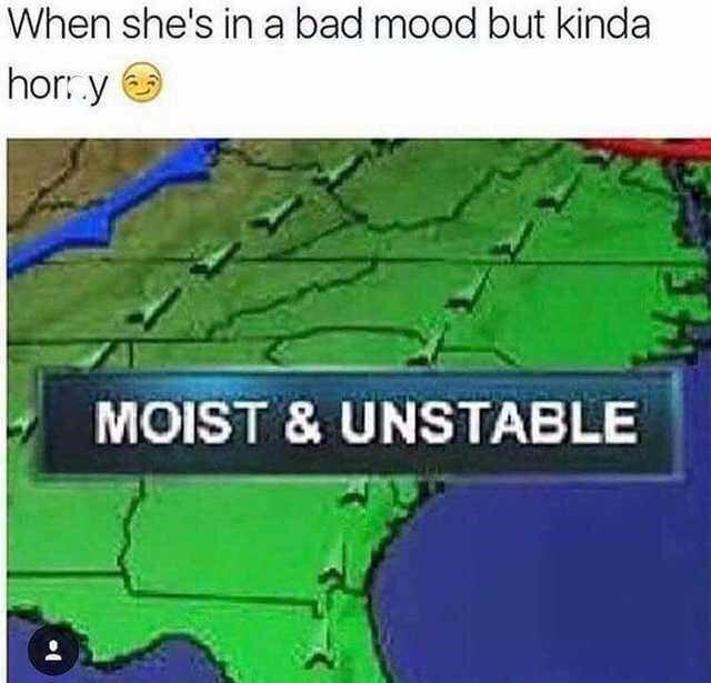Weather map with "Moist & Unstable" caption for humor