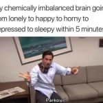 Man experiencing rapid mood swings in an office setting.