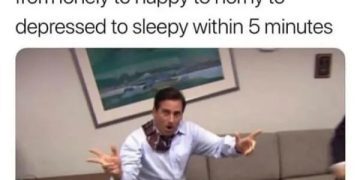 Man experiencing rapid mood swings in an office setting.