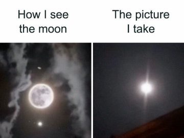 Comparing clear moon view vs. blurry photo attempt