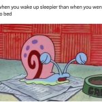 Cartoon snail looking exhausted, symbolizing morning tiredness.