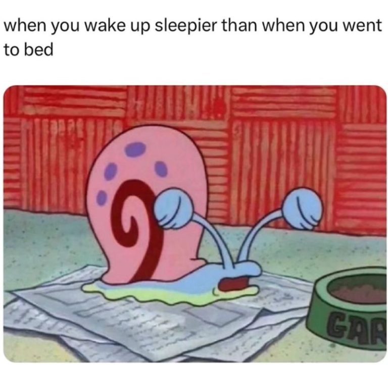 Cartoon snail looking exhausted, symbolizing morning tiredness.
