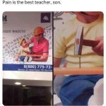 Dad and son in a construction ad, hammering fails hilariously.
