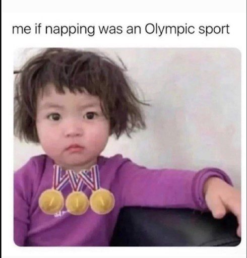 Child with three gold medals for napping as an Olympic sport.