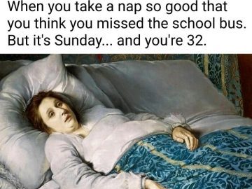 Woman waking up confused in bed after an intense nap.