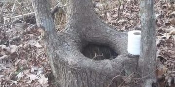 Tree with a toilet paper roll, captioned "When Nature Calls"