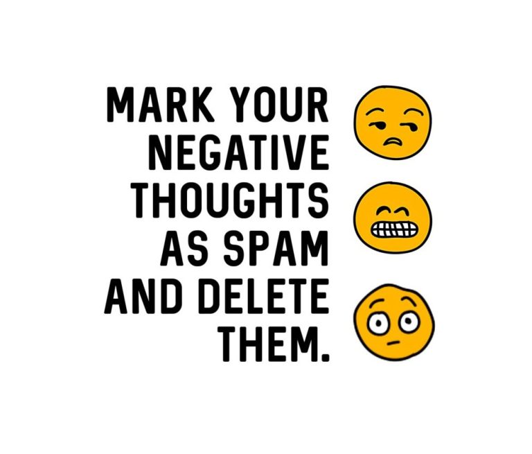 Meme about marking negative thoughts as spam and deleting them