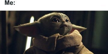 Baby Yoda responding to fitness instructor about a marathon with Netflix humor.