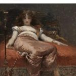 Woman sees own reflection on TV screen during Netflix pause.