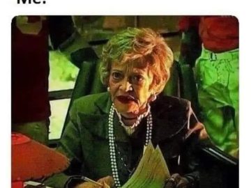 Elderly lady with text: Never trust the living.