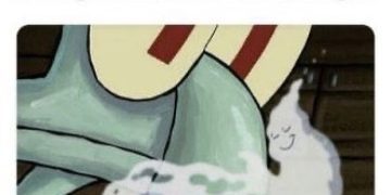 Cartoon character smells a nostalgic scent, triggering childhood memories.