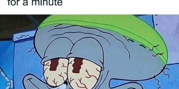 Cartoon character feeling relief with one cleared nostril while sick.