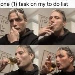 Person celebrates after completing one task from to-do list with drink