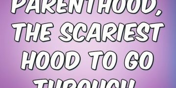 Humorous quote about the challenges of parenthood on a purple background.