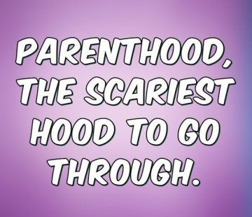 Humorous quote about the challenges of parenthood on a purple background.