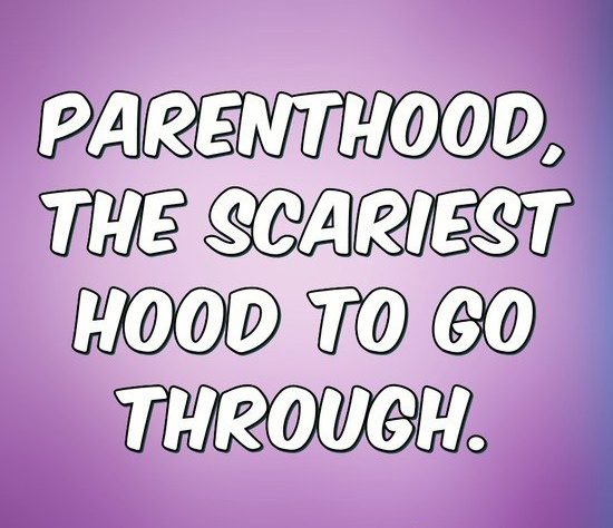 Humorous quote about the challenges of parenthood on a purple background.