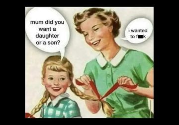 Retro-style meme of a mother-daughter chat with dark humor twist.