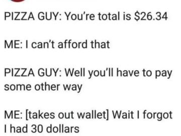 Dark humor meme about an unexpected pizza payment twist