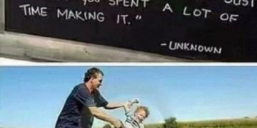 Man tossing child into pond with quote about mistakes.