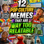 Colorful collage of relatable pop culture meme moments with bold headline text and expressive characters