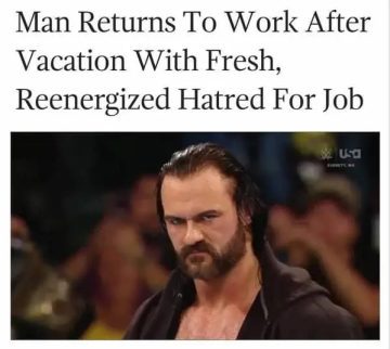 Man looks annoyed returning to work after vacation.