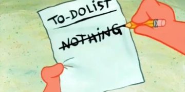 Cartoon character crossing off "nothing" on a to-do list.