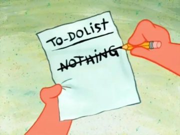 Cartoon character crossing off "nothing" on a to-do list.