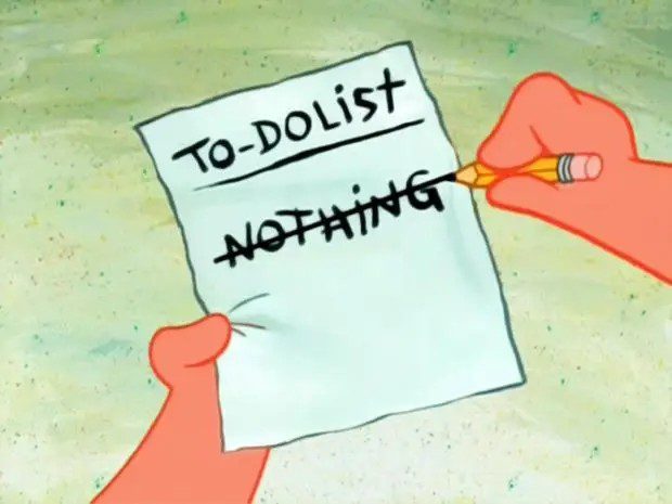 Cartoon character crossing off "nothing" on a to-do list.